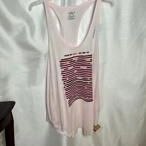 NWT REEBOK striped asymmetrical pink tank top.Soft  pink . Racerback.
